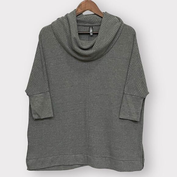Massini Cowl Neck Waffle Knit Layering Top Women's Size S Gray Fitted Sleeves - Picture 1 of 11